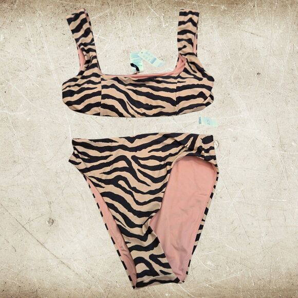J. Crew High Waisted Bikini Bottom Womens Size S Brown Zebra Stripe New BK545 - Picture 2 of 6